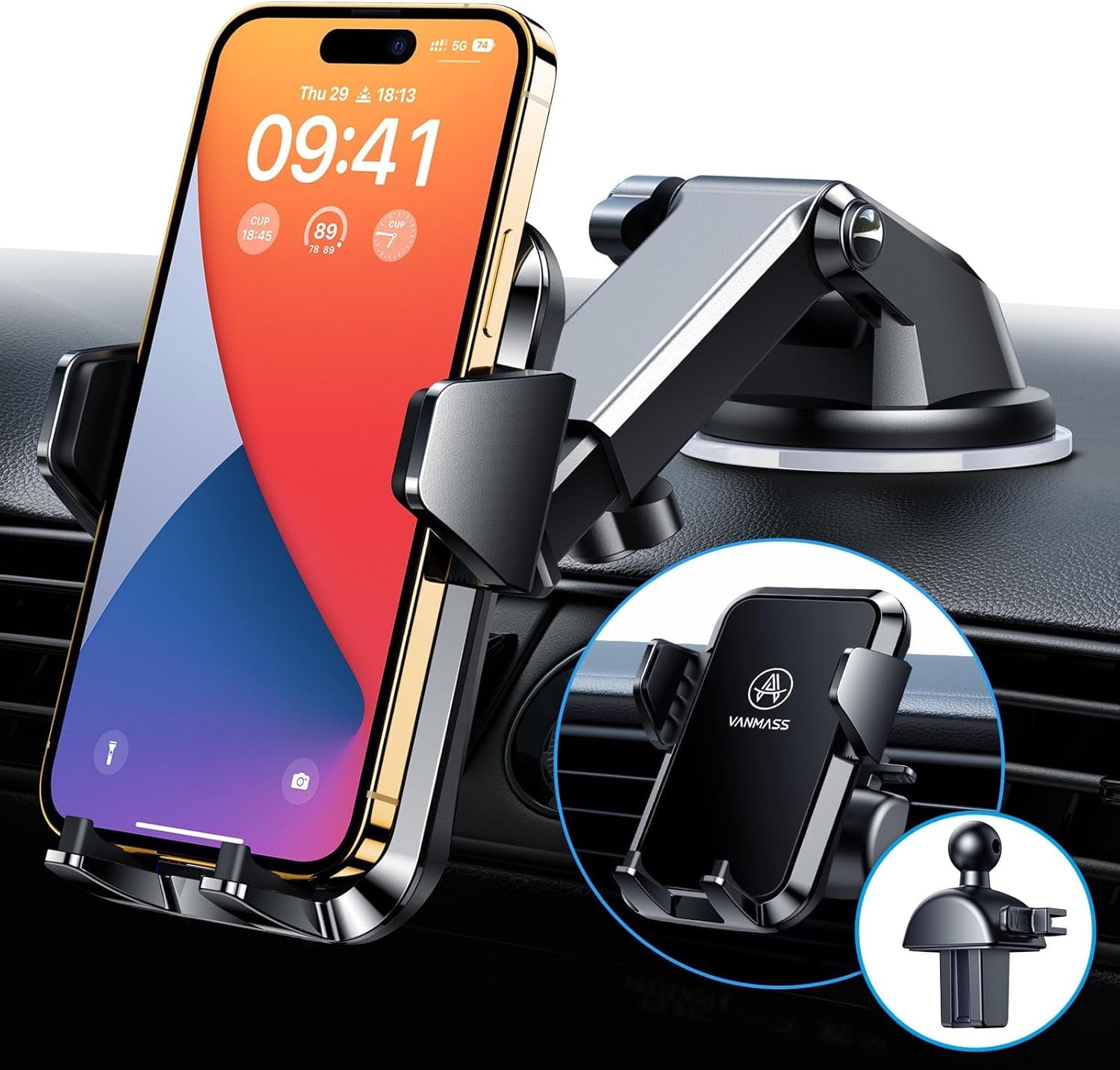 [2025 Ultimate] Car Phone Holder 【MAX Stable & Durable】Military-Grade Suction Cell Mount Truck Stand Cradle for Dashboard Windshield Vent for Iphone 16 Pro Max 15 14 13 12 Samsung S24 Android