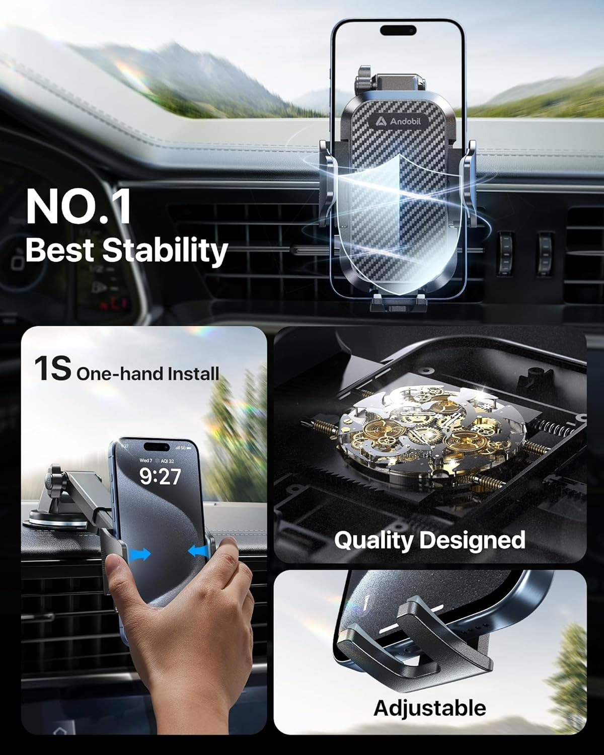 2025 Military-Grade Car Phone Holder - 85Lbs Strongest Suction Patent Certs Car Phone Mount, Ultimate Dashboard/Windshield/Vent Cellphone Holder Truck Stand for Iphone 16 15 Pro Max 14 Samsung