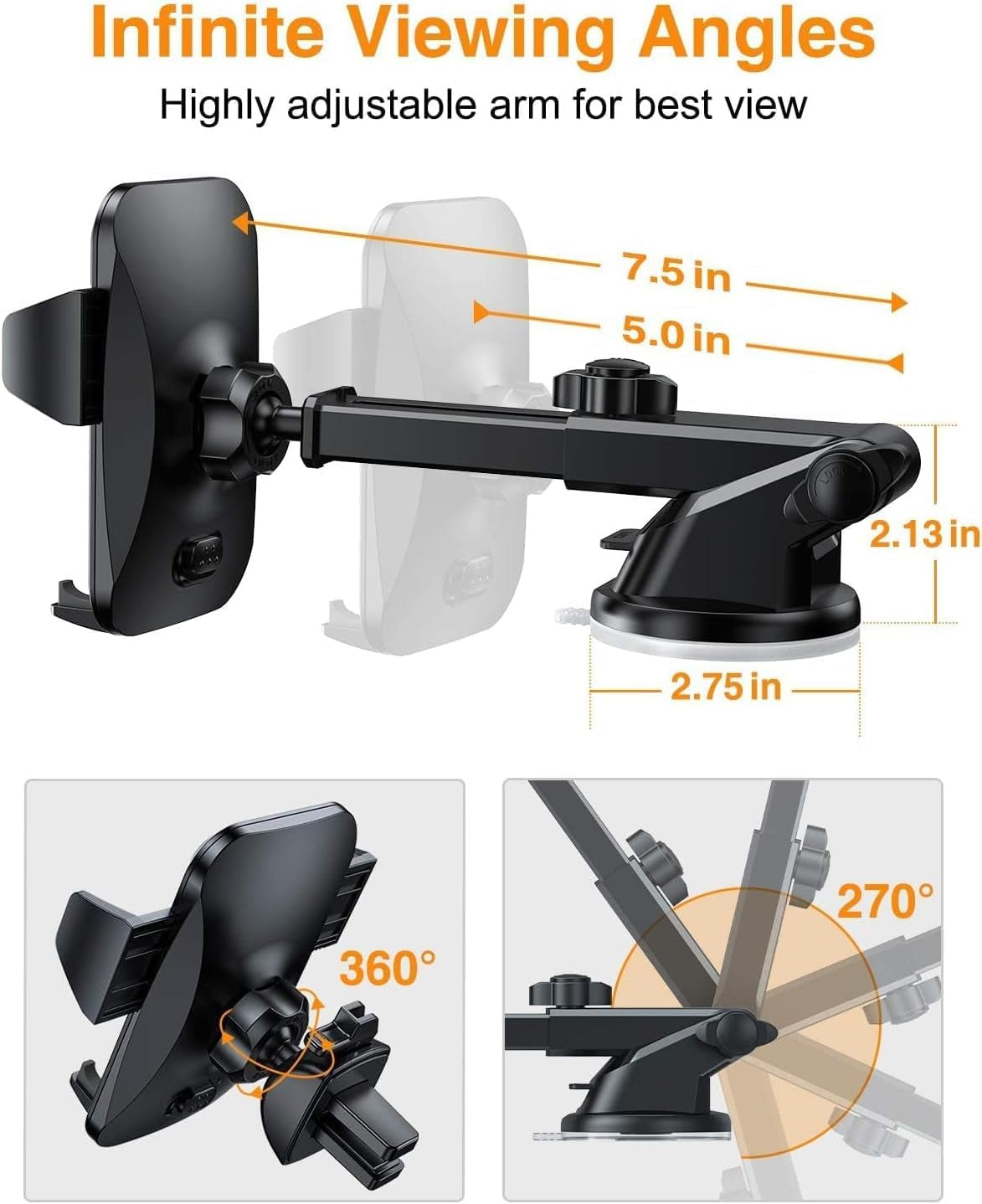 [2025 Ultimate] Car Phone Holder 【MAX Stable & Durable】Military-Grade Suction Cell Mount Truck Stand Cradle for Dashboard Windshield Vent for Iphone 16 Pro Max 15 14 13 12 Samsung S24 Android