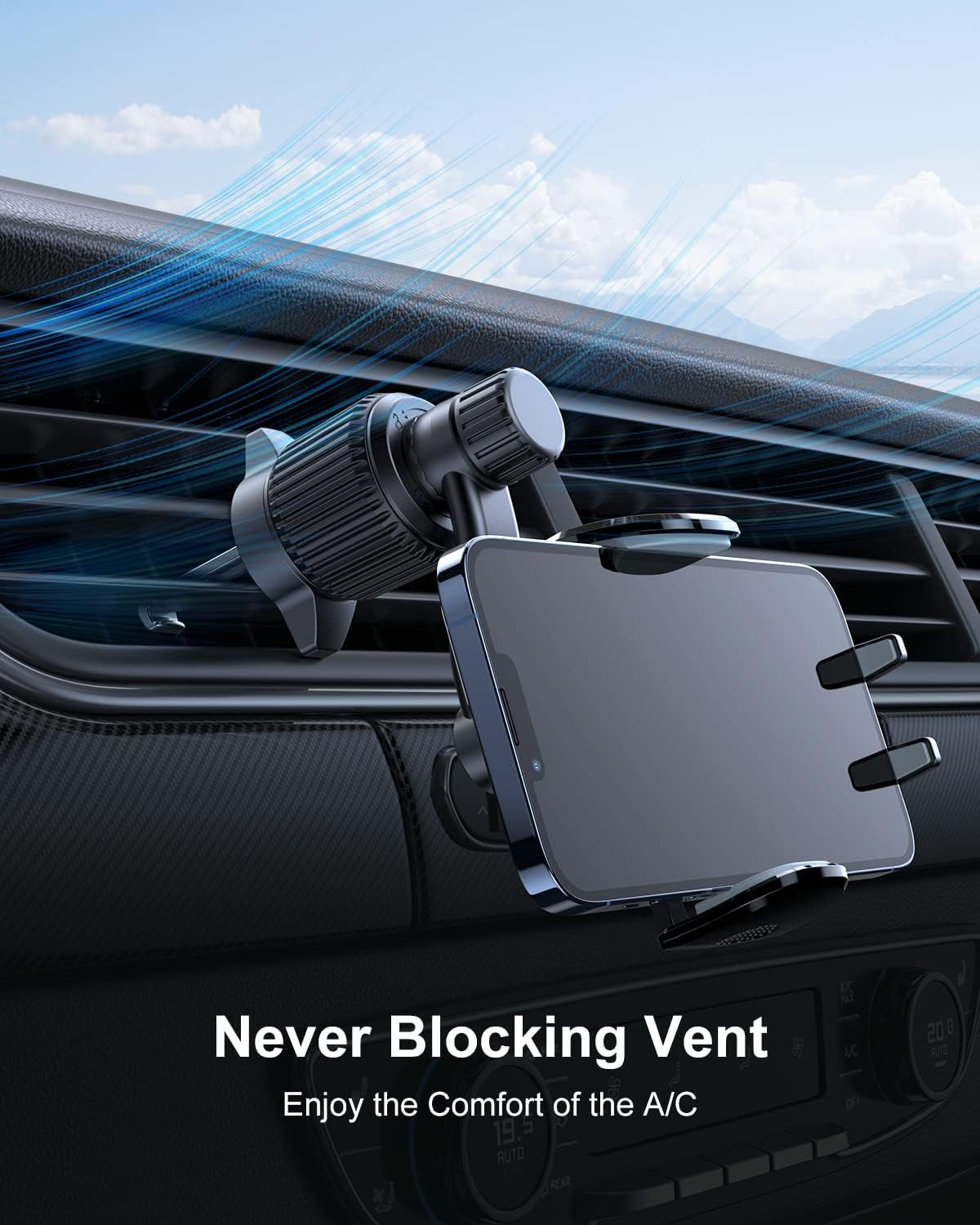 Car Vent Phone Mount, [Never Blocking Vent, Enjoy the Comfort of the A/C] Hands-Free Universal Extension Clip Air Phone Holder Car Fit for All Phones Iphone Samsung More